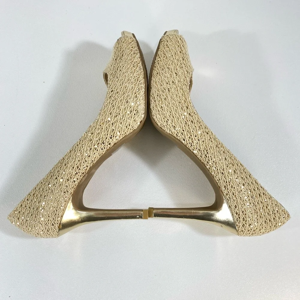 Gold Shimmer Peep Toe Heels 10 Audrey Brooke 4